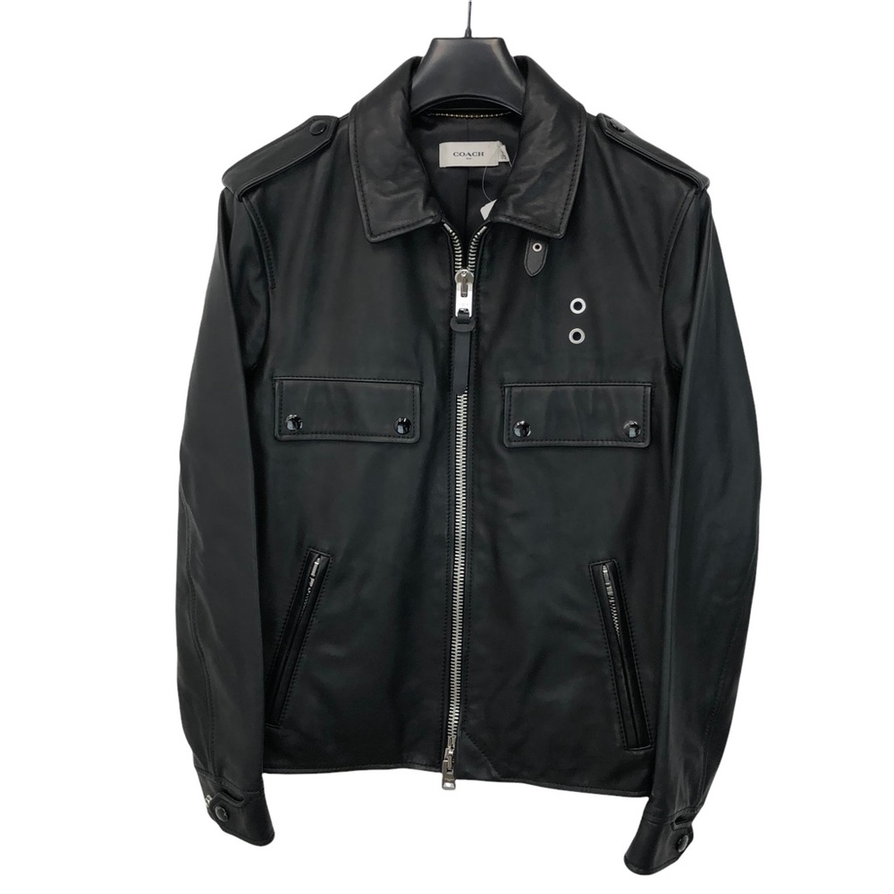 Coach Men’s Black Leather Officer Jacket Size: 46